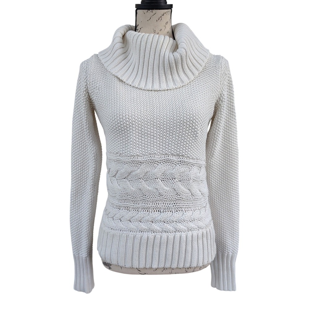 White House Black Market Winter Sweater Women S Cream Cowl Neck Cable Knit Cozy